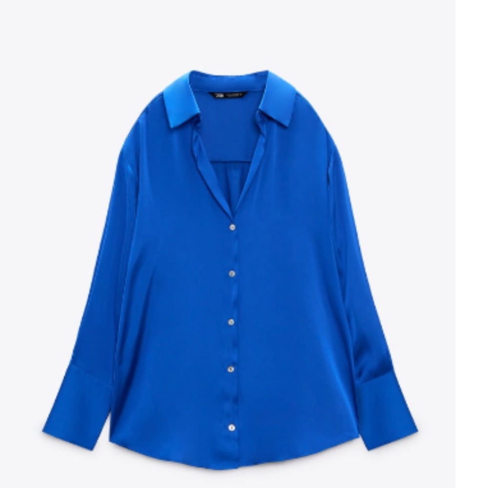 Zara Blue Silk Button Down Top